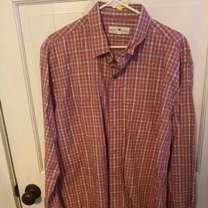 Duck Head Men's Plaid Button-Down Shirt - Size XL Rust Red, white and blue plaid